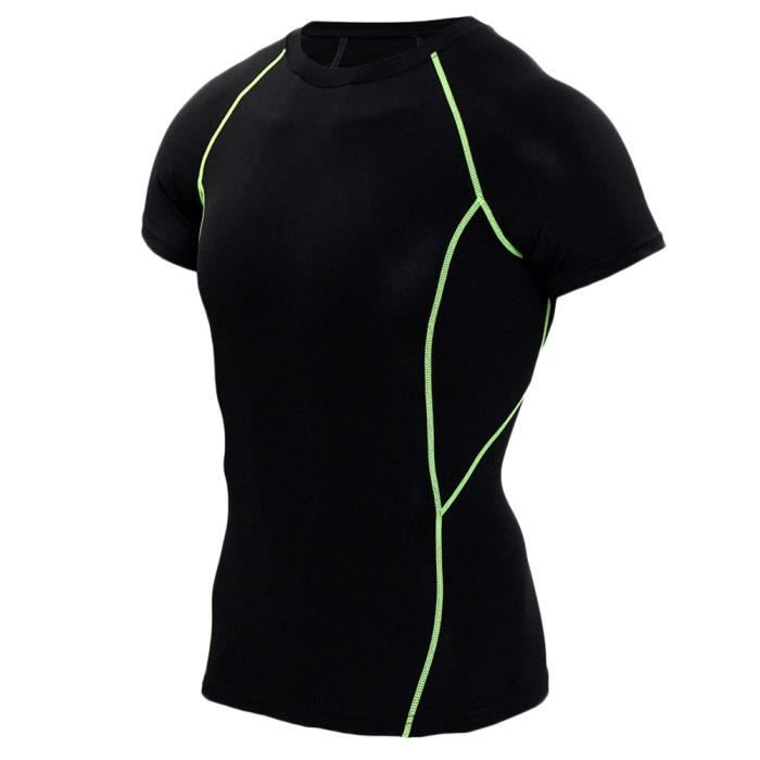 Homme T-Shirt De Compression À Manches Longues Sports Séchage Rapide Baselayer Vert Court XL