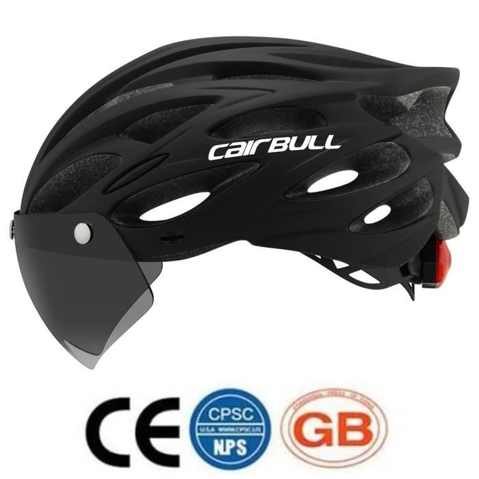 Casque de Vélo avec Visière et Lampe d'avertissement - M / L (54-61cm) noir