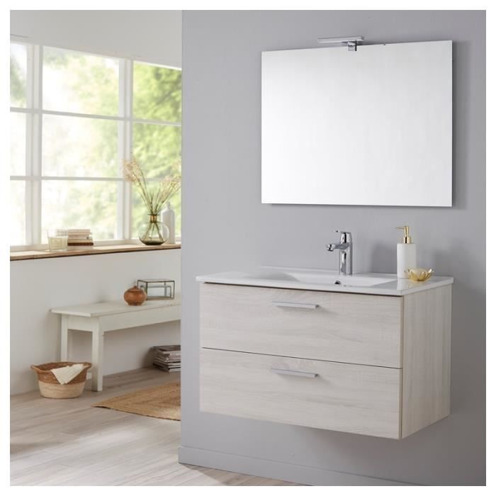 Meuble de salle de bain Mall 80 cm couleur bois blanchi Hibernian