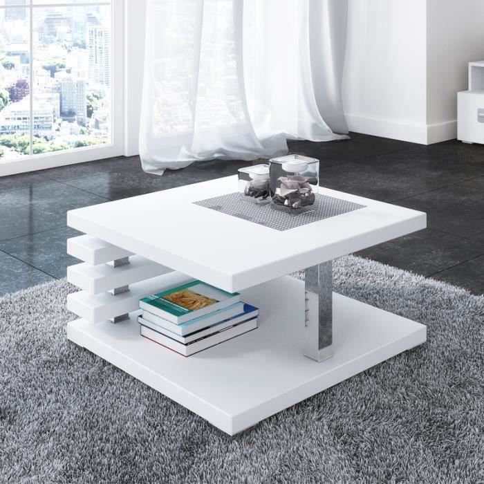 Table basse design - ARIENE - 60x60 cm - blanc mat - étagère pratique sous le plateau