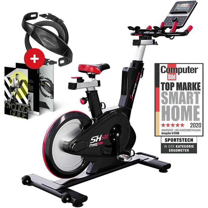 Sportstech SX600 vélo Appartement + Console Intelligente Android, système de freinage magnétique,Volant avec un poids de 26KG