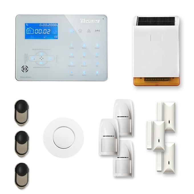 Alarme maison sans fil ICE-B 3 à 4 pièces mouvement + intrusion + détecteur de fumée + sirène extérieure solaire - Compatible Box in