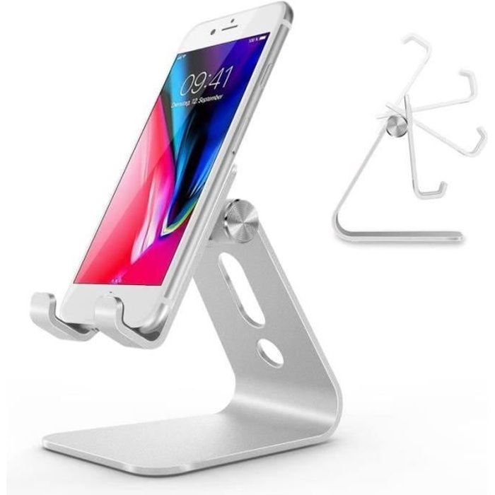 BTH13732-Support Téléphone Portable en Alliage d’Aluminium, Support Multi-Angles Réglable pour Tous Les Smartphones, Argenté