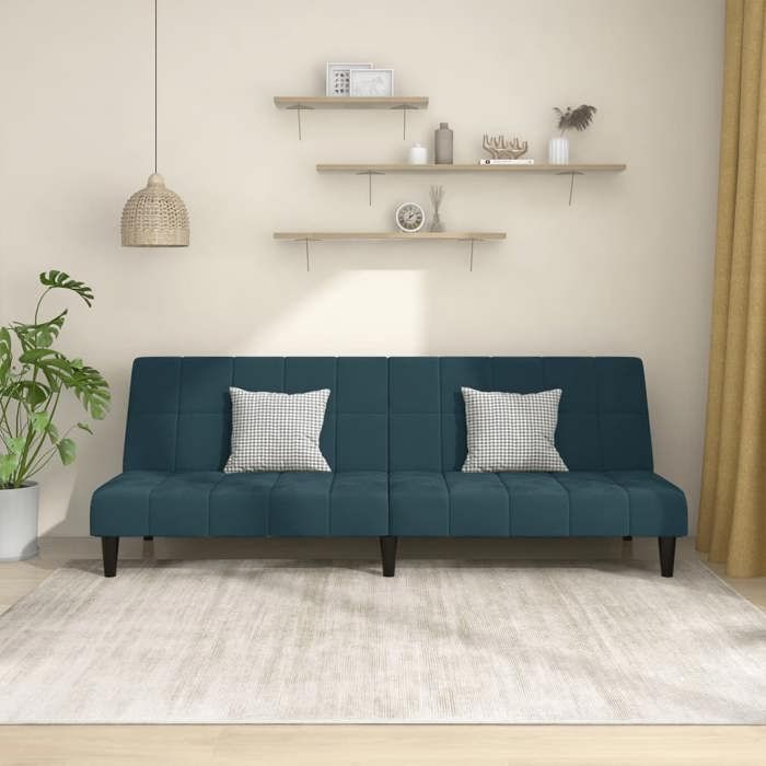 Canapé-lit Enfants 2 Places Bleu Peluche - Convertible Fauteuil/lit - Housse Amovible - 84x45 Cm