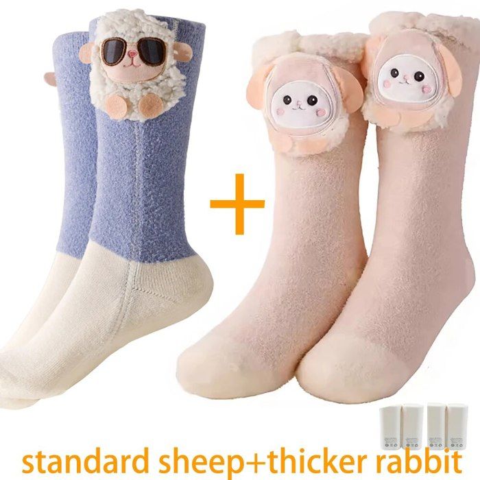Chaussettes Hautes Ours En Peluche Pour Femme - Chaussettes D'hiver Chaudes En Polyester