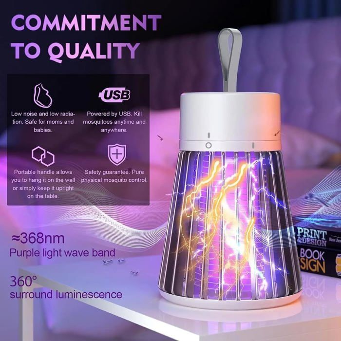 Lampe anti-moustique, tueur de moustique électronique Bug Zapper, tueur de moustique domestique, anti-moustique rechargeable, piège à moustiques extérieur de type traumatisme électrique, lampe de cam