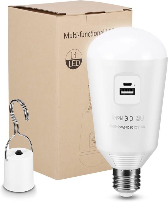Ampoule LED D'extérieur Rechargeable USB, Lampe De Secours Portable Avec Crochet Pour Stands De Marches Nocturnes En Exterieur Panne De Courant Domestique 91859953