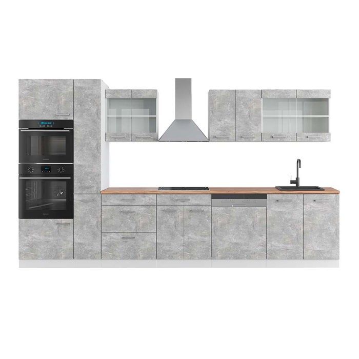 Cuisine Intégrée Vicco R-Line 200 Cm - Gris élégant Haute Brillance - Neuve