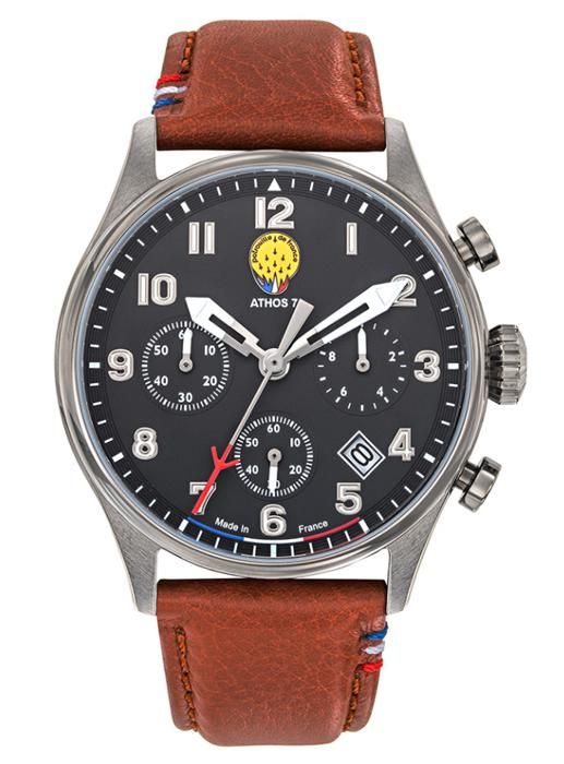 Montre Patrouille de France Chronographe Cadran Noir Bracelet Marron A7-100EG-668138 Montre Patrouille de France Chronographe Cadran Noir Bracelet Marron A7-100EG-668138