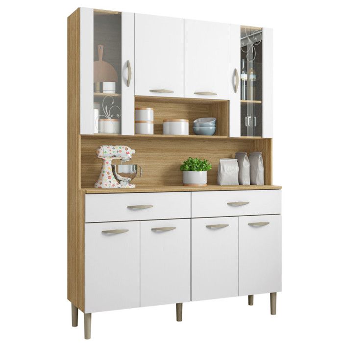 Buffet de Cuisine - GOLDEN - 8 Portes - 2 Tiroirs - Imitation Chêne et Blanc - L 121.4 cm H 173.5 cm Buffet de Cuisine - GOLDEN - 8 Portes - 2 Tiroirs - Imitation Chêne et Blanc - L 121.4 cm H 173.5 cm