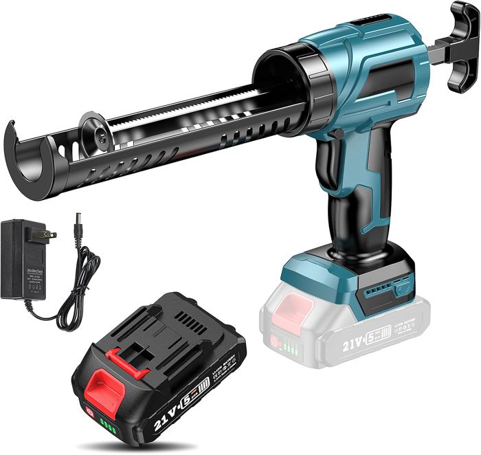 Pistolet à Silicone électrique 21V, 4 vitesses, Pistolet a Colle Sans Fil Avec LED, Pistolet Joints Electrique Pour calfeutrer, Bleu - Bricolage