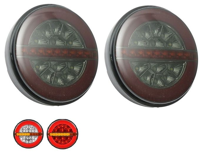 Feux Arrière LED Ronds Pour Remorque, Camion, Caravane - IP67 étanche - 12/24V - Lot De 2 - Rouge Et Ambre