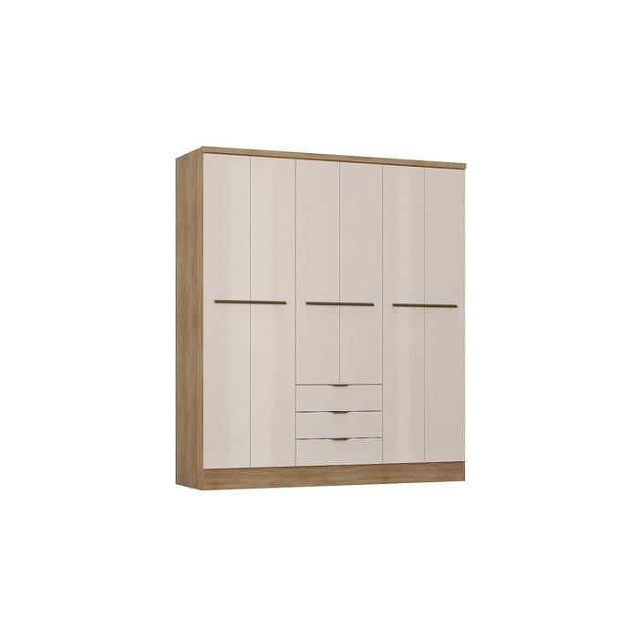 Armoire 6 portes et 3 tiroirs - L180 cm - Coloris : Beige et naturel - PEROLI