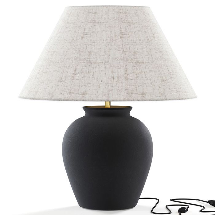 Lampe de Table Vintage - Base en Céramique et Abat-jour en Tissu - Goldina Noir