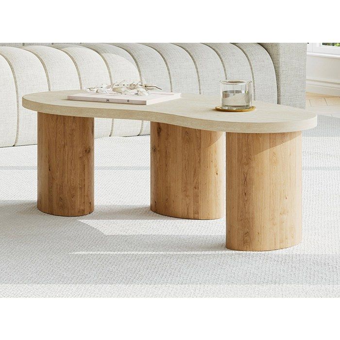 Table basse en MDF - Effet travertin beige et naturel clair - ALOZYA