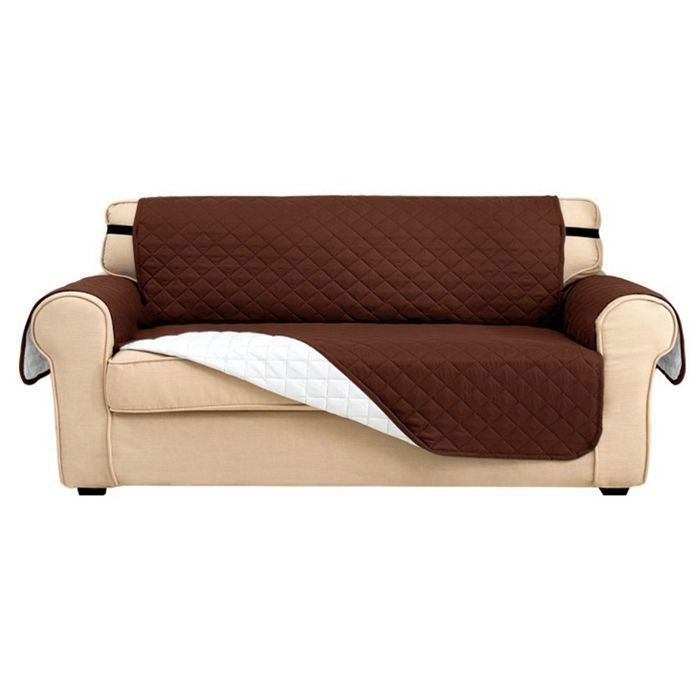 Housses de Canapé 2 Places Impermeable avec AccoudoirsRéversible Protégé CanapesUniverselleAntidérapanteMarron HOUSSE DE YYV
