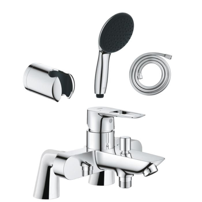 Grohe Pack mitigeur bain douche mécanique Start Loop + douchette ronde 2 jets + flexible + support