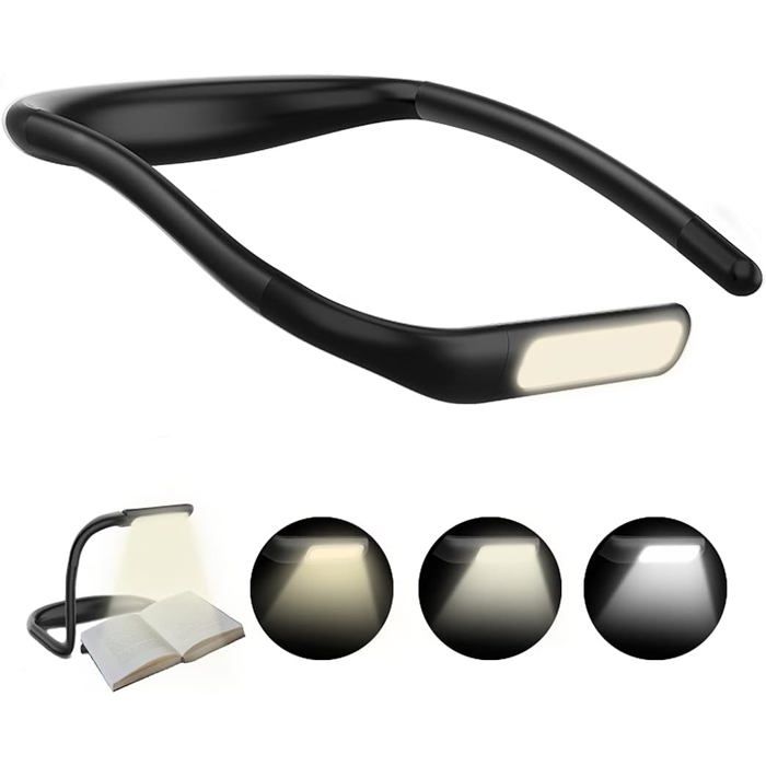 Lampe de lecture rechargeable à tour de cou lampe de bureau LED pliable 1800 mAh 3 modes de couleur rotation à 270°