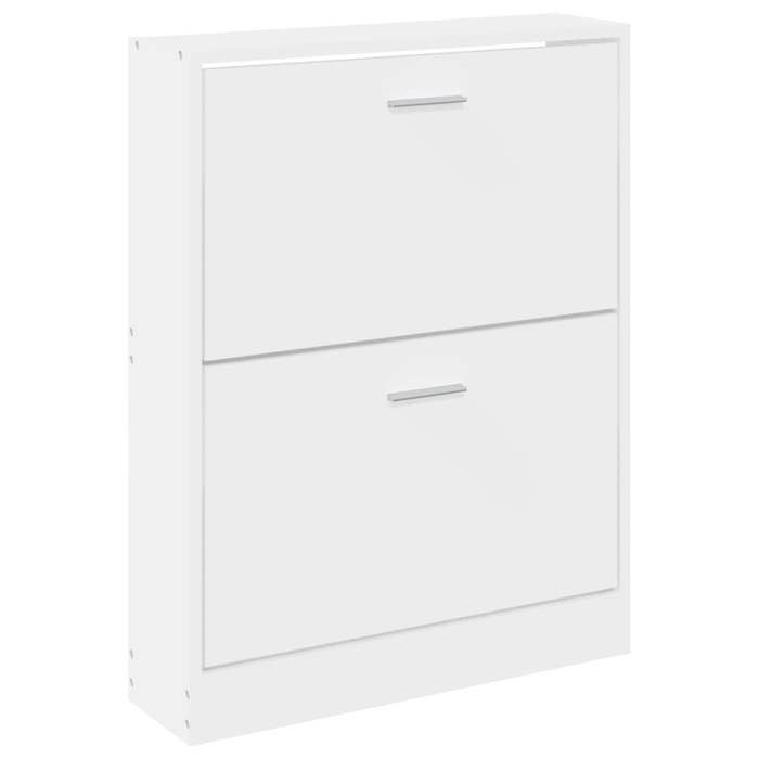 Meuble à chaussures - WIENS - Blanc - 59x17x81 cm - Bois dingénierie - 2 tiroirs - Tiroir rabattable