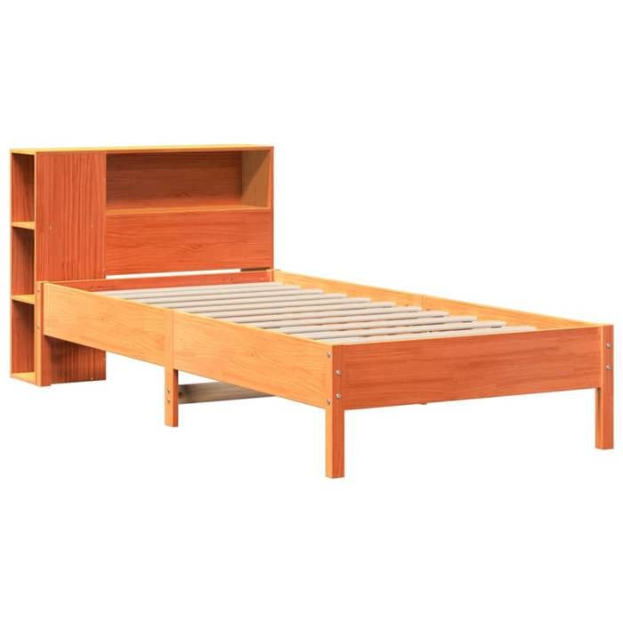 1 Place - Lit bibliothèque simple Moderne - Tête de lit rangement - cire marron - 100x200 cm - pin massif FR_002703548