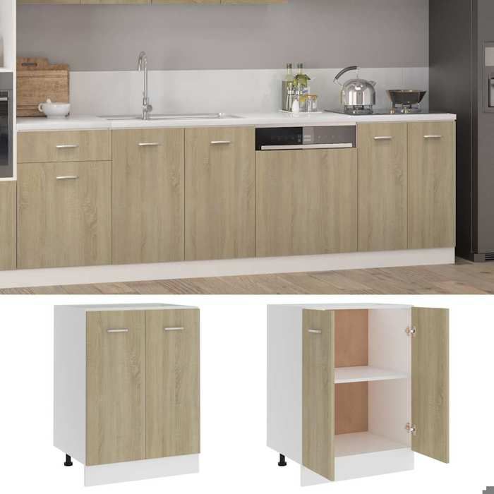 En solde Meuble bas Lyon armoire de cuisine multi rangement Chêne Sonoma 60x46x815 cm Bois dingénierie A1450