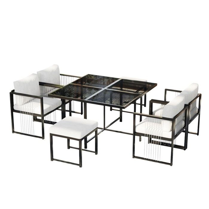 Ensemble Table Jardin 7 Pièces - Verre Trempé 6 Personnes - Repas Cour Terrasse - Design Résistant Extérieur Ensemble Table Jardin 7 Pièces - Verre Trempé 6 Personnes - Repas Cour Terrasse - Design Résistant Extérieur