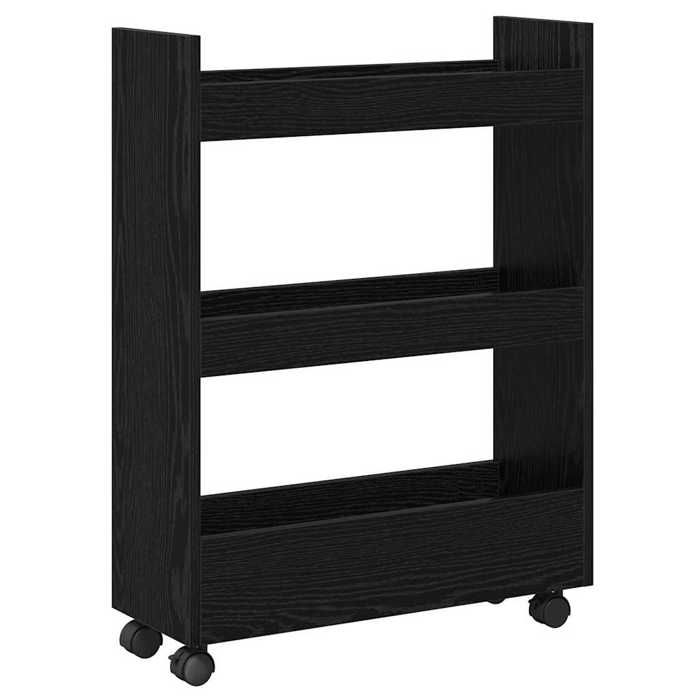 Noir Desserte de cuisine/BureauCHIC Chariot de Rangement Étroit Chêne noir 60x22x80cm @FR74889