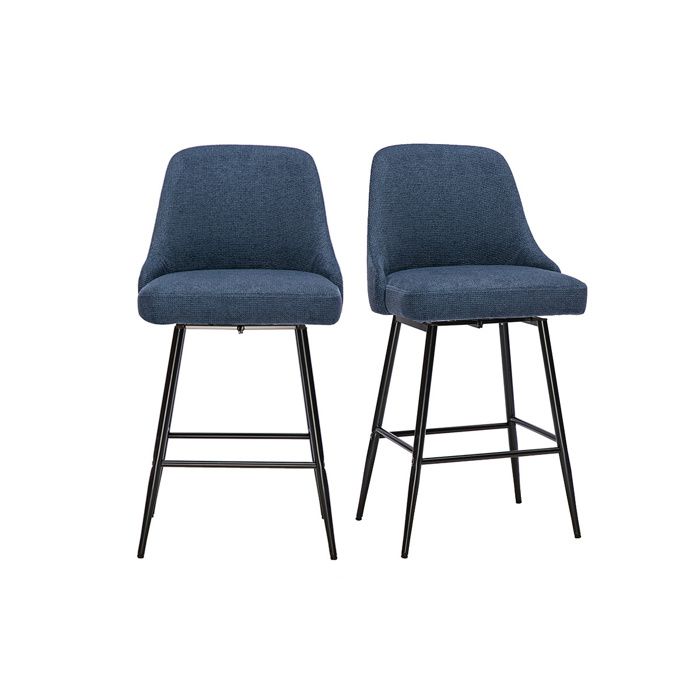 Miliboo - Tabourets de bar pivotants 360° en tissu chenille bleu foncé et métal H66 cm (lot de 2) HASTA