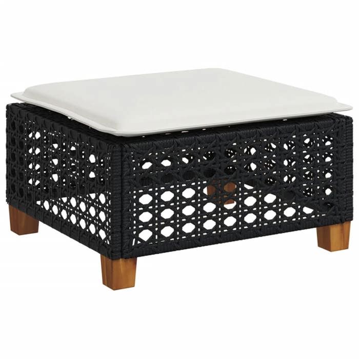 Noir Pouf dextérieur -  Tabouret de jardin et coussin noir 635x56x32 cm résine tressée m4010