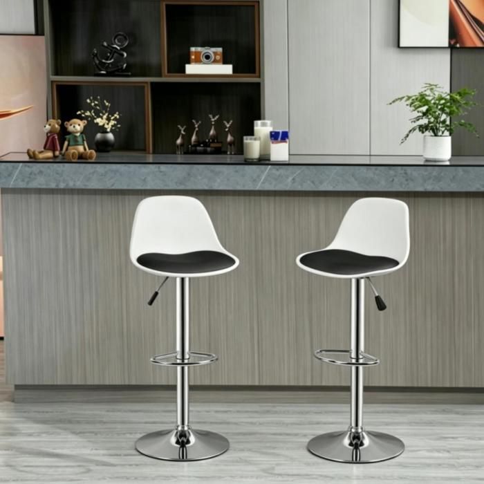 MIPAN.Tabouret De Bar Lot de 2 - Tabouret Debar Reglables En Hauteur (83-103cm) - Tabouret De Bar (Blanc + Noir)