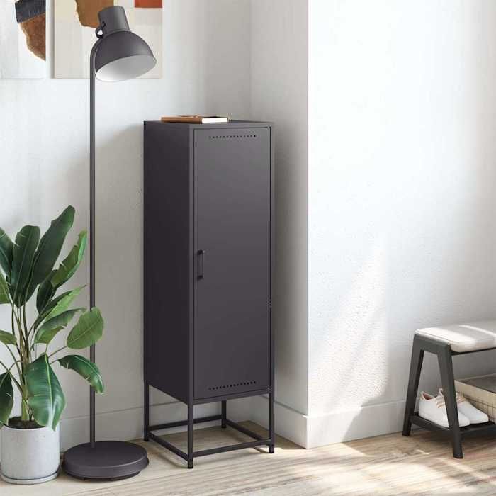 (15539)Meuble rangement - Buffet haut - contemporain - noir 36x39x123 cm acier poid:16.39 kg