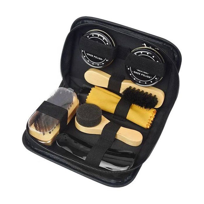 Coffret de cirage premium 8 pièces avec 2 tubes de cirage dans une trousse de voyage pratique NOIRE - Nettoyant pour baskets