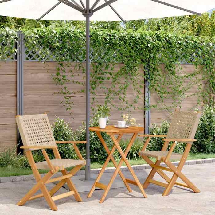 VIDAXL Ensemble Table bar avec chaises (3 pcs) - ANTI-UV - beige résine tressée et bois massif 60x75 cm M6586