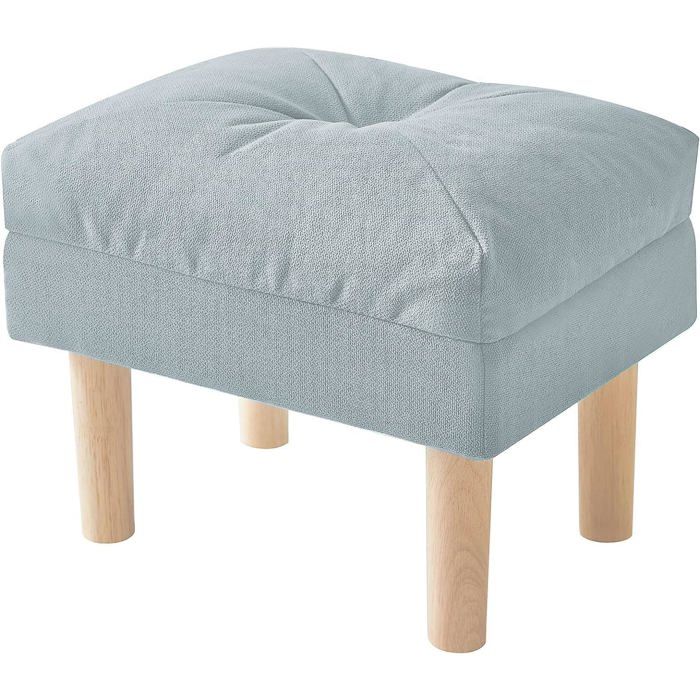 Petit fauteuil ottoman avec assise éponge - repose-pieds tabouret bas en bois 40 x 29 x 32 cm bleu clair - chambre salon entrée