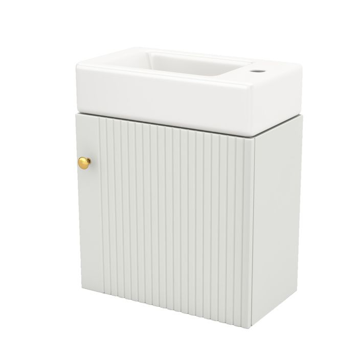 Meuble vasque - FURNITURER - 46 cm - Blanc - À suspendre - Rangement compact