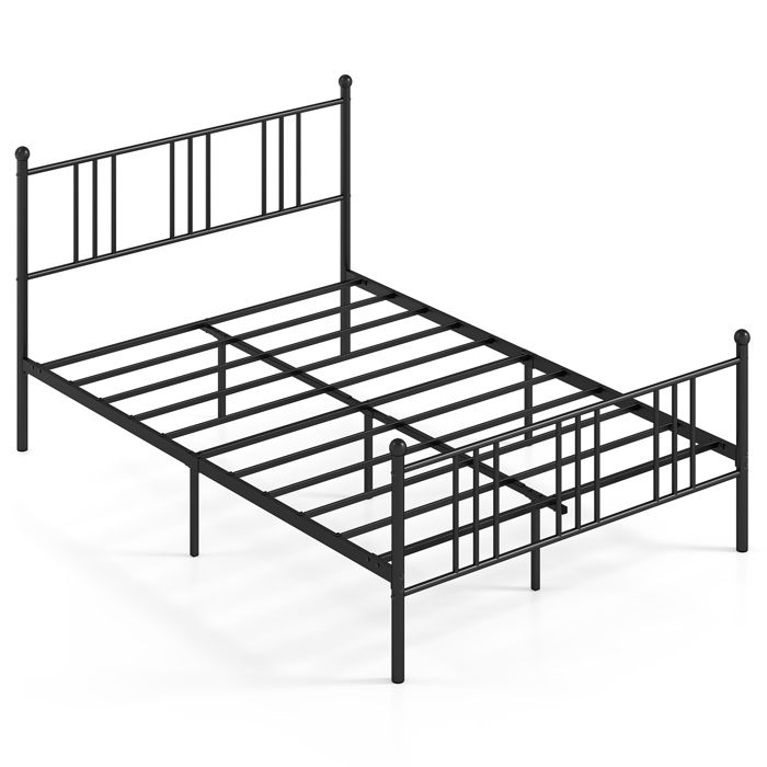 Structure de Lit 140 x 200 cm en Métal COSTWAY avec Sommier à Lattes Lit Adulte Pas Sommier à Ressorts Lit Double Charge 300 kg