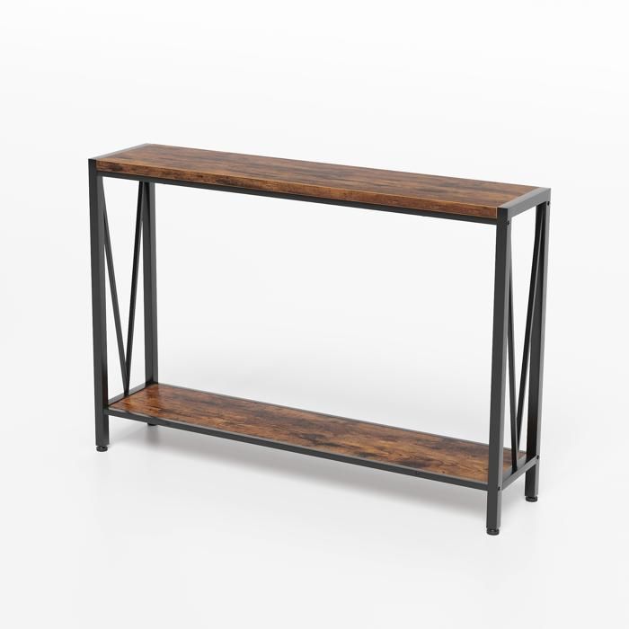 Table Console - Console étroite 109 cm 2 niveaux avec étagère de rangement style industriel pour Entrée Salon Vintage