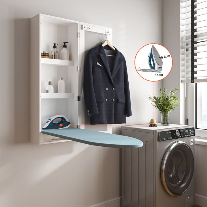 Armoire murale avec miroir et planche à repasser pliante rangement intérieur blanc MDF