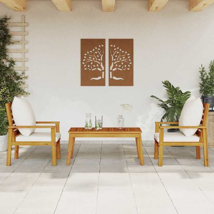 VIDAXL Salon bas de jardin (3 pcs) - ANTI-UV - + coussins - bois massif dacacia 103x58x45 cm M2874