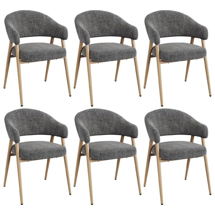 Lot de 6 chaises de salle à manger pivotante - WOLTU - Accoudoirs incurvés - Dossier Ajouré - Gris - Tissu Chenille