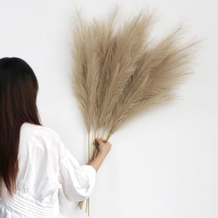 Lot de 6 pampas artificielles 113 cm - grandes herbes brunes en fibre synthétique pour déco bohème