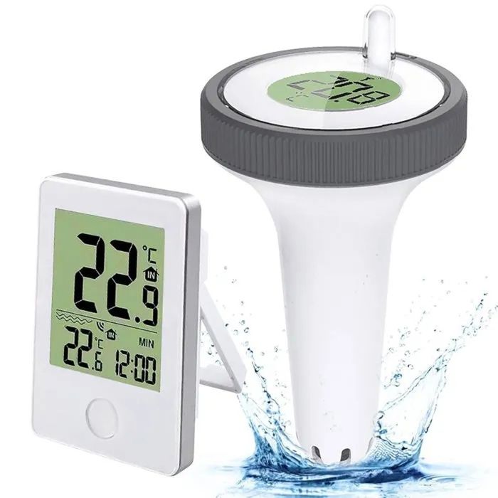 Thermomètre Piscine Flottant Numérique Sans Fil - Écran LCD avec Récepteur Thermomètre Intérieur/Extérieur pour Piscines Baignoires