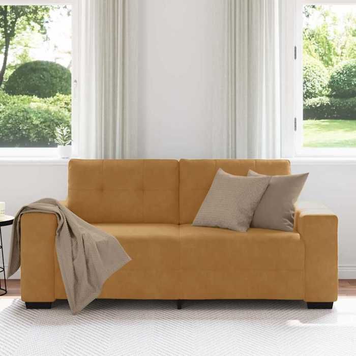 NEW Brun Canapé fixe 100 % polyester - vidaXL - Canapé deux places marron 180x77x82 cm velours - Pour maison(1parcel)7395061