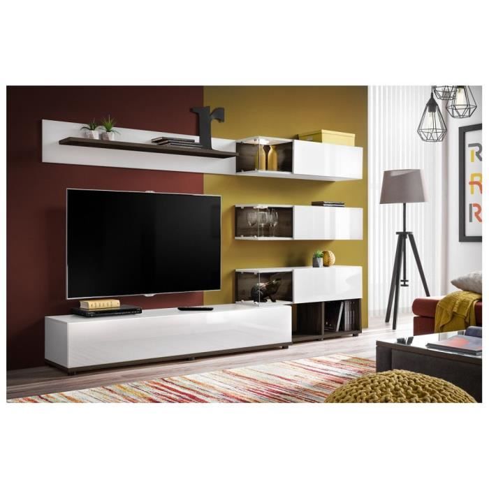 meubles tv - ensemble meuble tv mural  - abw silk - 240 x 40 x 150 cm - blanc