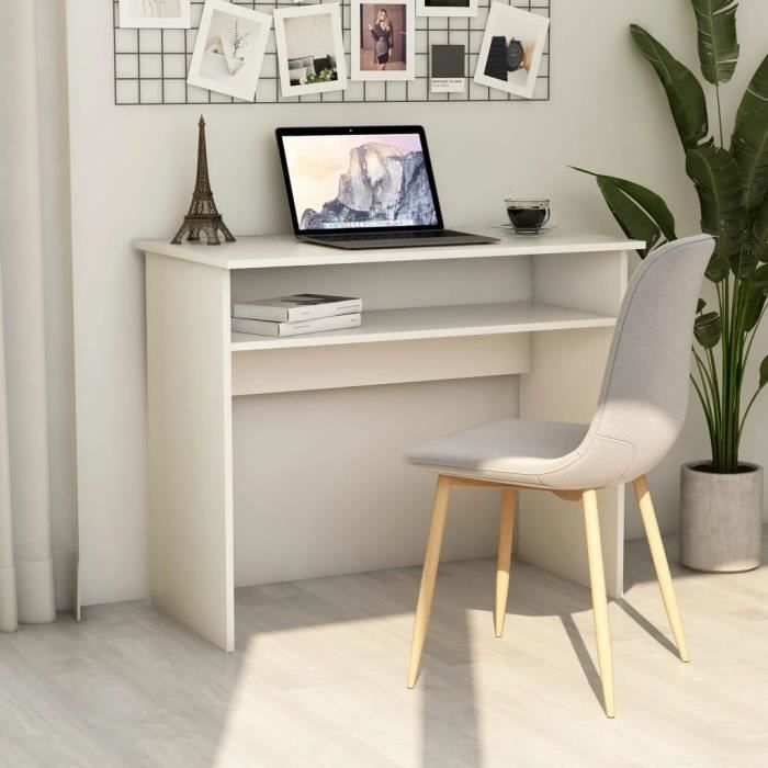 Bureau - AKOZON - Modèle Droit - Bois dingénierie - Blanc - 90x50x74 cm