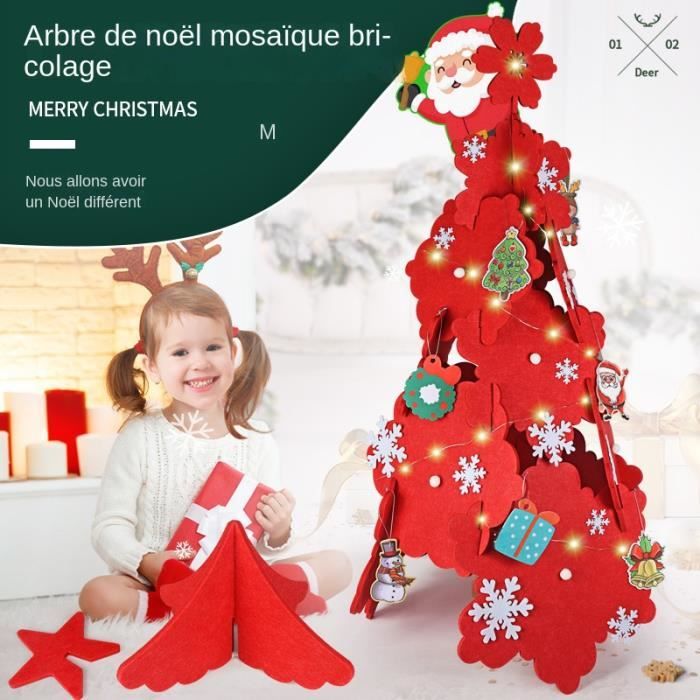 WuGU Sapin De Noël En Feutre DIY – 115x70 Cm – 36 Ornements Détachables – À Coller Sur Mur, Porte Ou Fenêtre – Réutilisable D'année En Année