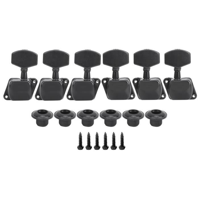 Lot De 6 Chevilles D'Accordage Guitare Semi-Fermées (3 Gauche + 3 Droite) - Noir, Pour Trou De 6mm, Guitare Électrique Ou Acoustique - 3