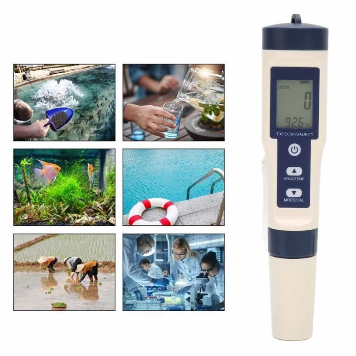 Testeur Qualité Eau 5 En 1 Portable - PH, Salinité, Température, TDS, EC Pour Aquarium Et Hydroponie