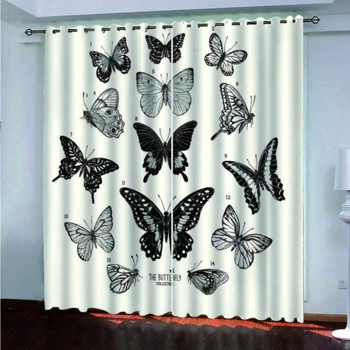 Rideaux Enfants - Motif Papillon Noir - Occultant Thermique - 100x200cm