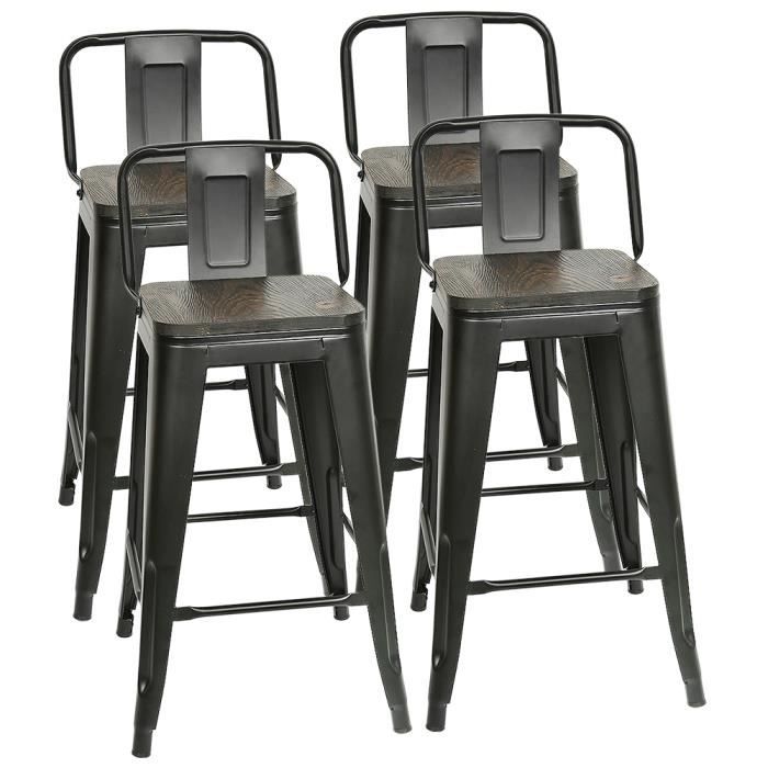 Tabouret de Bar en Metal - Mixmest - Lot de 4 - Gris - Contemporain - Design